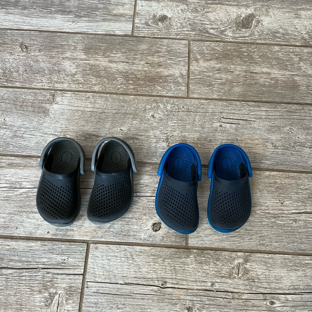 Crocs Size 7 Blue and Black Bundle. In good condition.